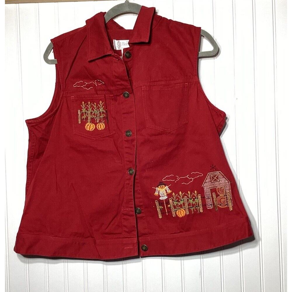 C.J. Banks Red Autumn Embroidered Vest In Size‎ X Pumpkin Scarecrow Harvest